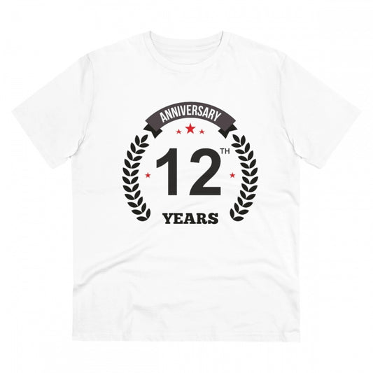 Amfyn Men's PC Cotton 12th Anniversary Printed T Shirt (Color: White, Thread Count: 180GSM)
