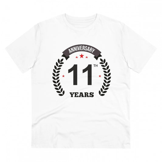 Amfyn Men's PC Cotton 11th Anniversary Printed T Shirt (Color: White, Thread Count: 180GSM)