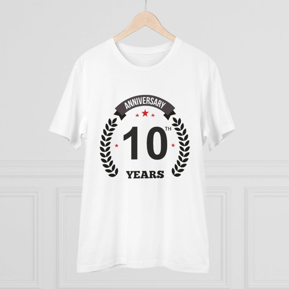 Amfyn Men's PC Cotton 10th Anniversary Printed T Shirt (Color: White, Thread Count: 180GSM)
