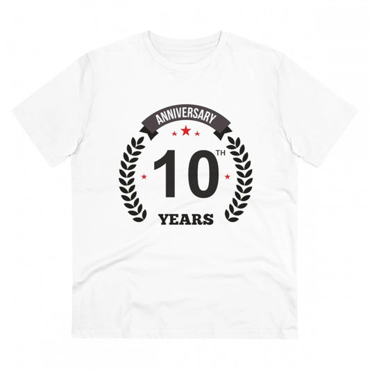 Amfyn Men's PC Cotton 10th Anniversary Printed T Shirt (Color: White, Thread Count: 180GSM)