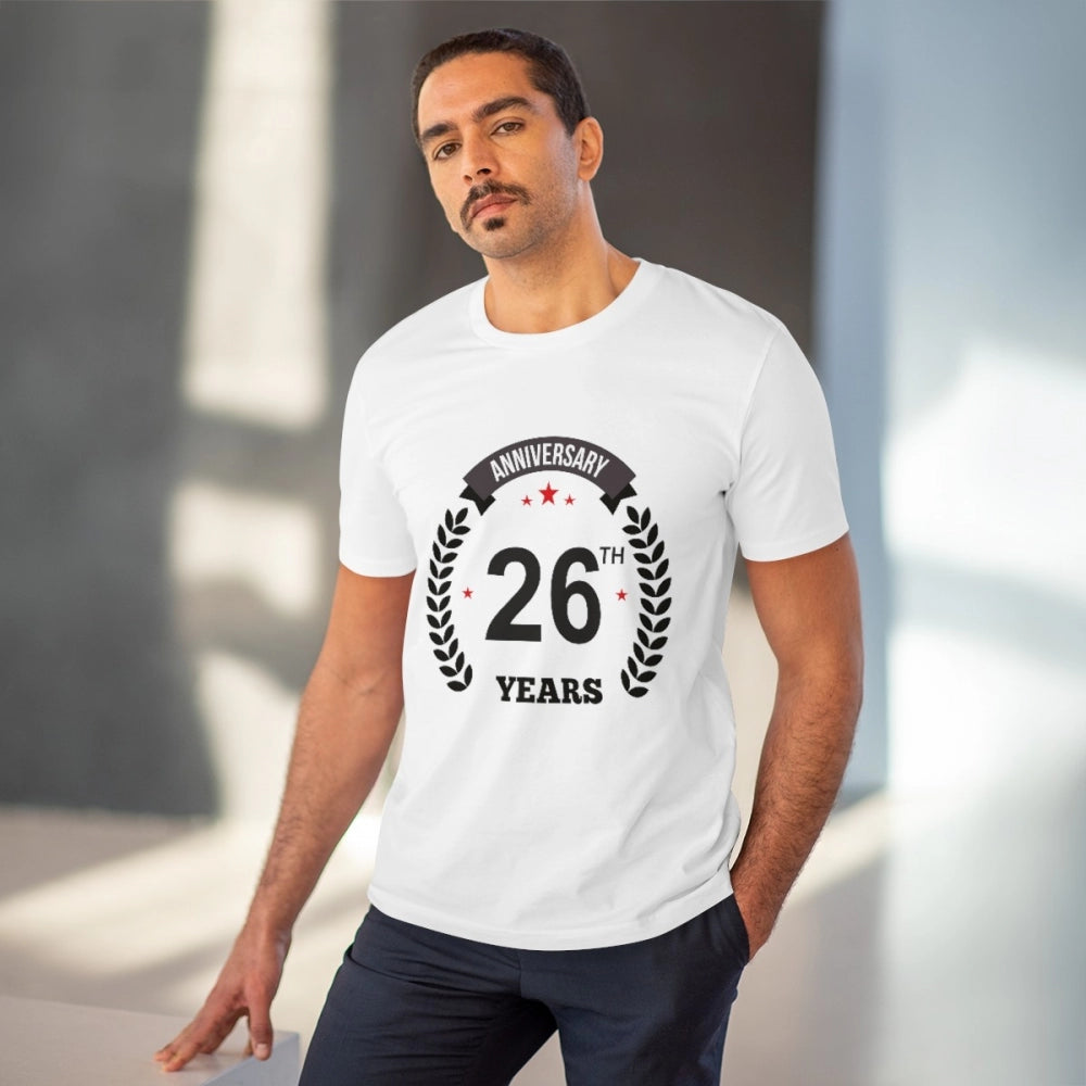 Amfyn Men's PC Cotton 26th Anniversary Printed T Shirt (Color: White, Thread Count: 180GSM)