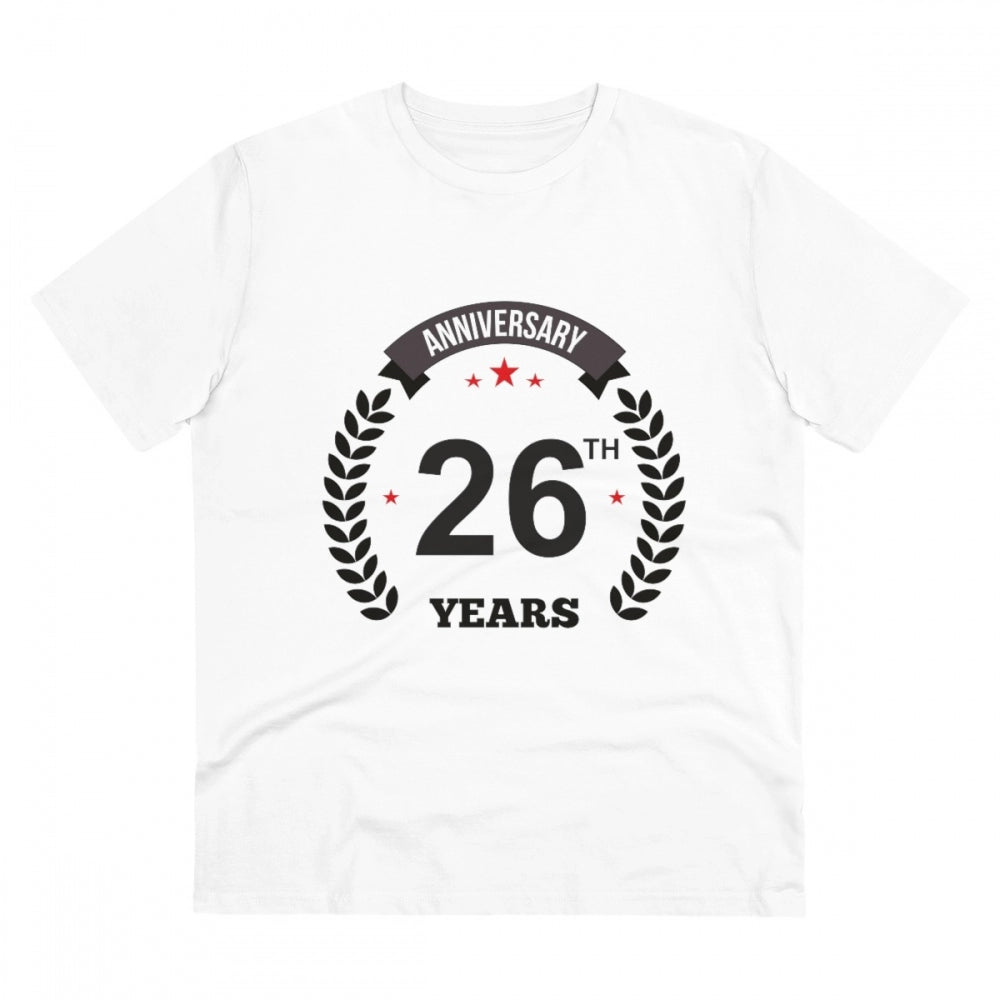 Amfyn Men's PC Cotton 26th Anniversary Printed T Shirt (Color: White, Thread Count: 180GSM)