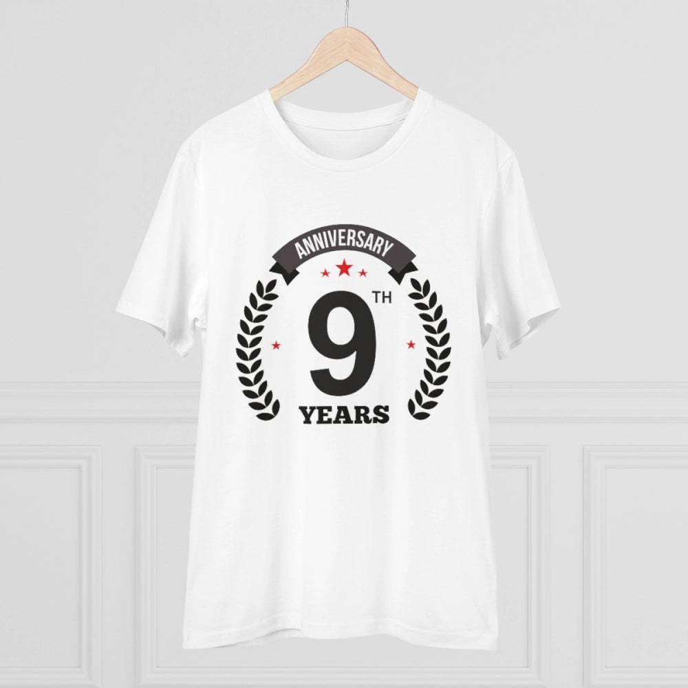 Amfyn Men's PC Cotton 9th Anniversary Printed T Shirt (Color: White, Thread Count: 180GSM)
