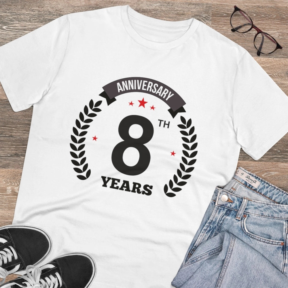 Amfyn Men's PC Cotton 8th Anniversary Printed T Shirt (Color: White, Thread Count: 180GSM)