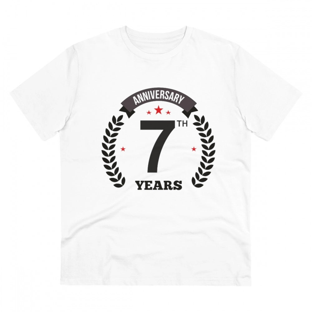 Amfyn Men's PC Cotton 7th Anniversary Printed T Shirt (Color: White, Thread Count: 180GSM)