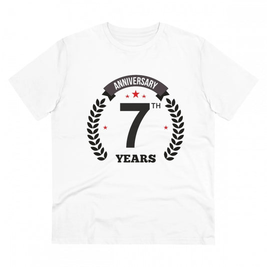 Amfyn Men's PC Cotton 7th Anniversary Printed T Shirt (Color: White, Thread Count: 180GSM)