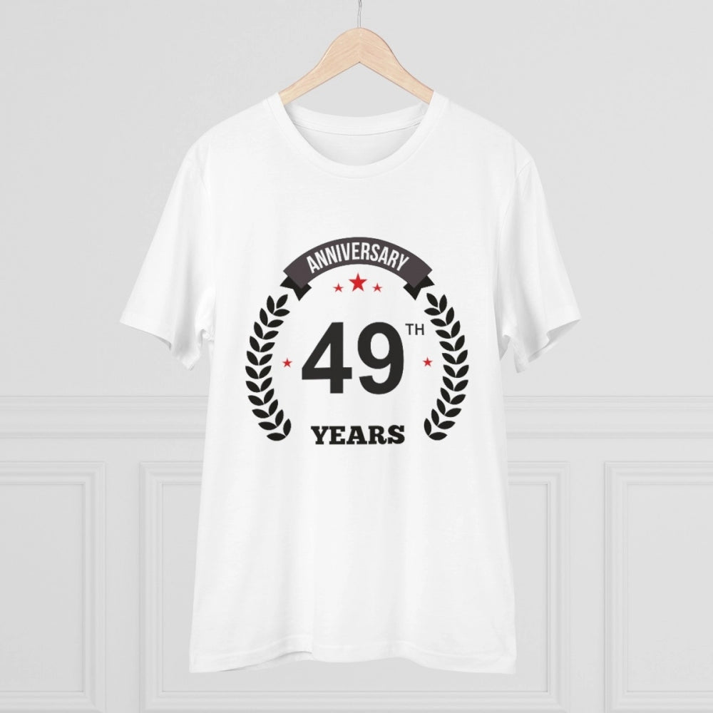 Amfyn Men's PC Cotton 49th Anniversary Printed T Shirt (Color: White, Thread Count: 180GSM)