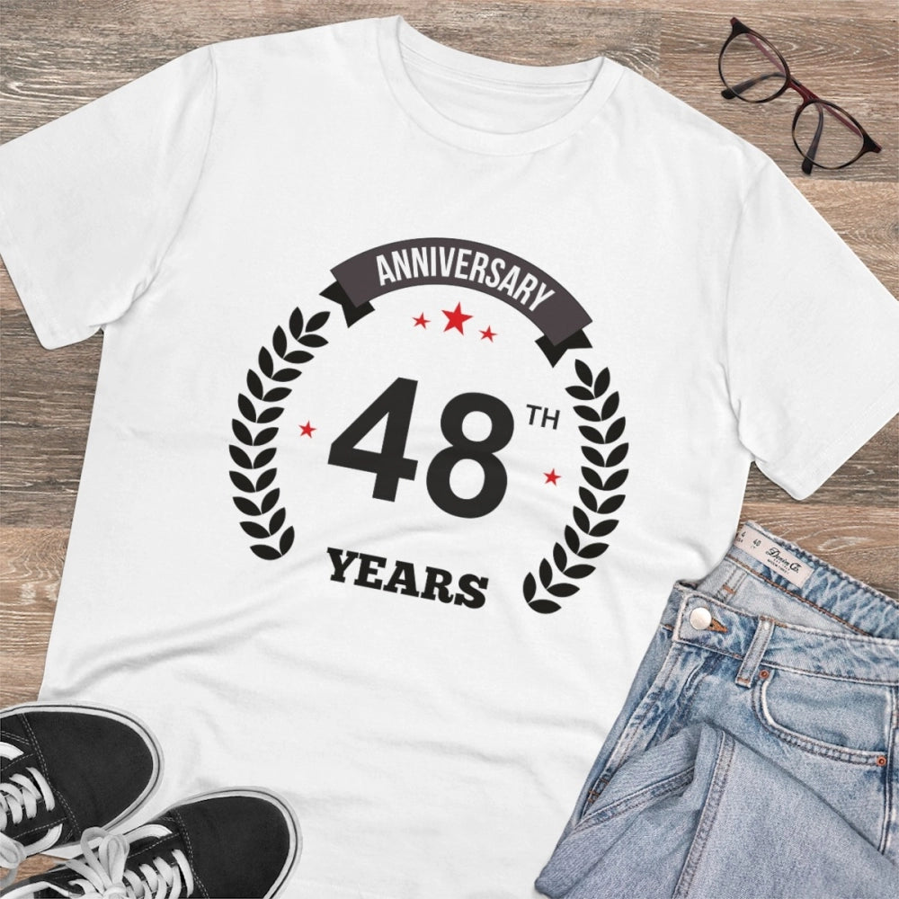Amfyn Men's PC Cotton 48th Anniversary Printed T Shirt (Color: White, Thread Count: 180GSM)