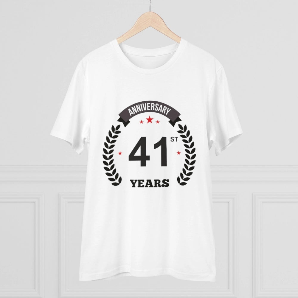 Amfyn Men's PC Cotton 41st Anniversary Printed T Shirt (Color: White, Thread Count: 180GSM)