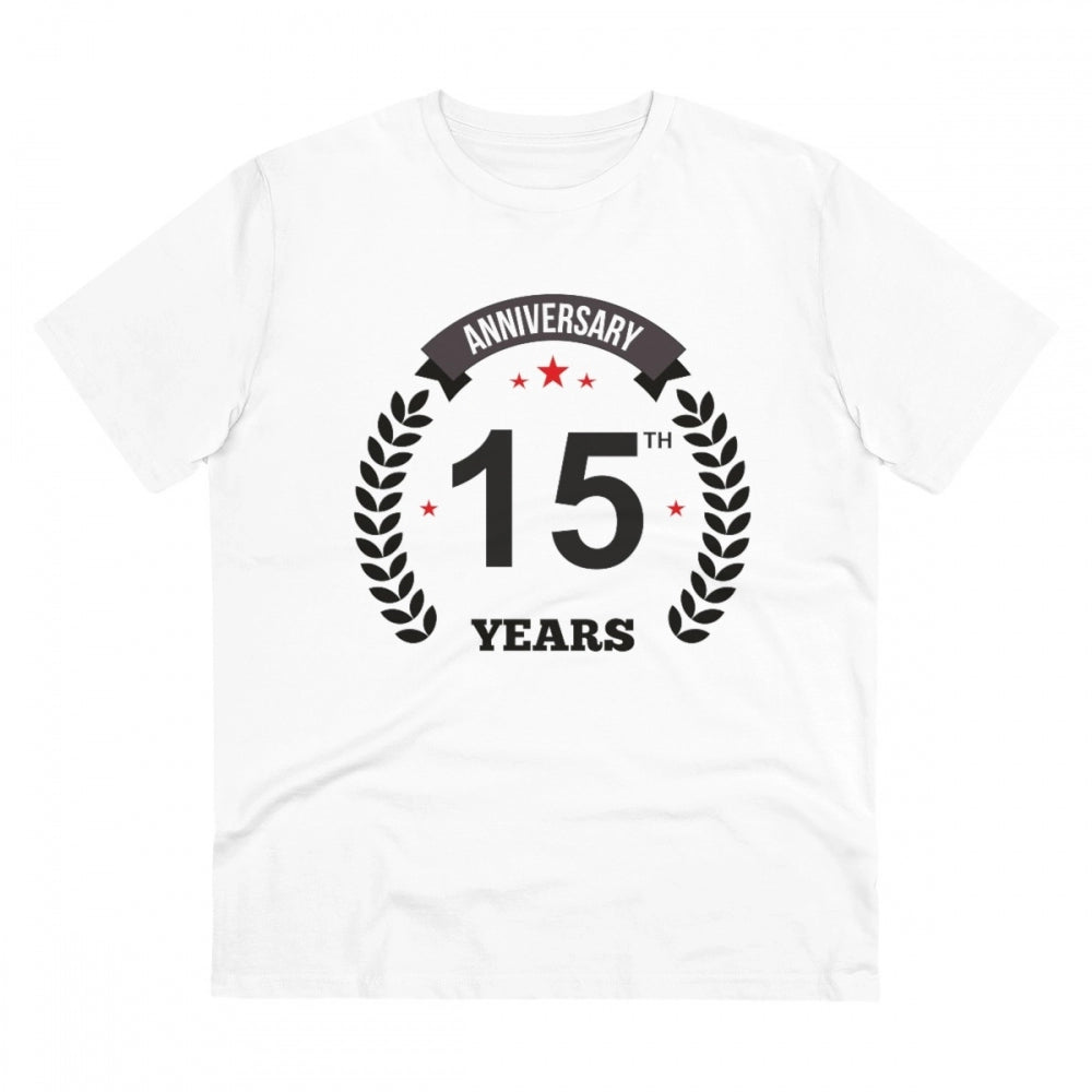 Amfyn Men's PC Cotton 15th Anniversary Printed T Shirt (Color: White, Thread Count: 180GSM)