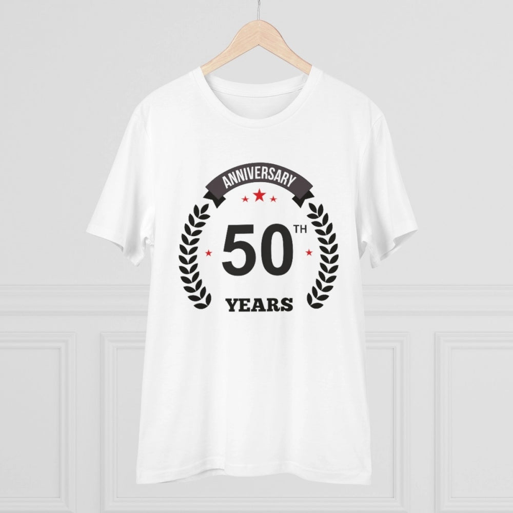 Amfyn Men's PC Cotton 50th Anniversary Printed T Shirt (Color: White, Thread Count: 180GSM)