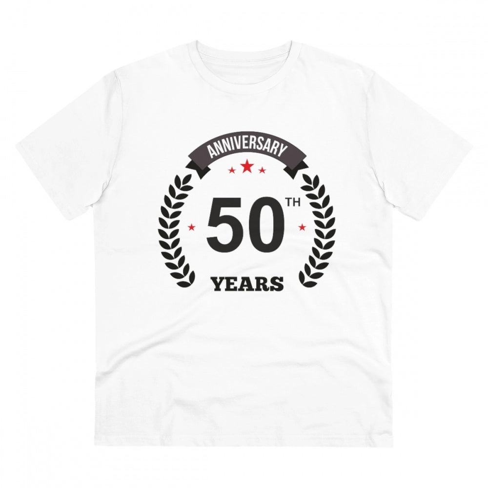 Amfyn Men's PC Cotton 50th Anniversary Printed T Shirt (Color: White, Thread Count: 180GSM)