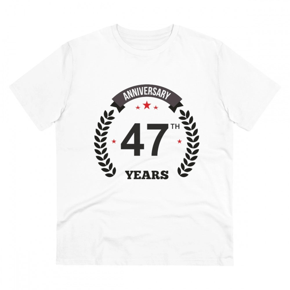 Amfyn Men's PC Cotton 47th Anniversary Printed T Shirt (Color: White, Thread Count: 180GSM)