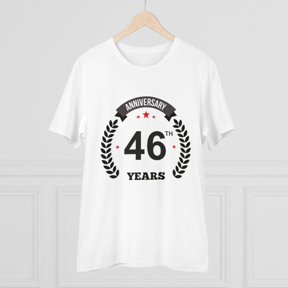 Amfyn Men's PC Cotton 46th Anniversary Printed T Shirt (Color: White, Thread Count: 180GSM)