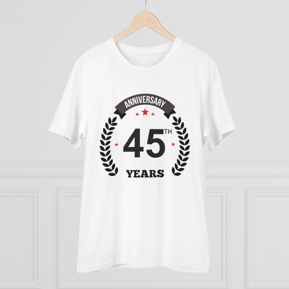 Amfyn Men's PC Cotton 45th Anniversary Printed T Shirt (Color: White, Thread Count: 180GSM)