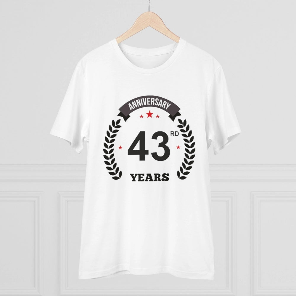 Amfyn Men's PC Cotton 43rd Anniversary Printed T Shirt (Color: White, Thread Count: 180GSM)