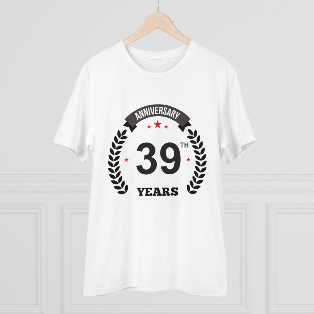 Amfyn Men's PC Cotton 39th Anniversary Printed T Shirt (Color: White, Thread Count: 180GSM)