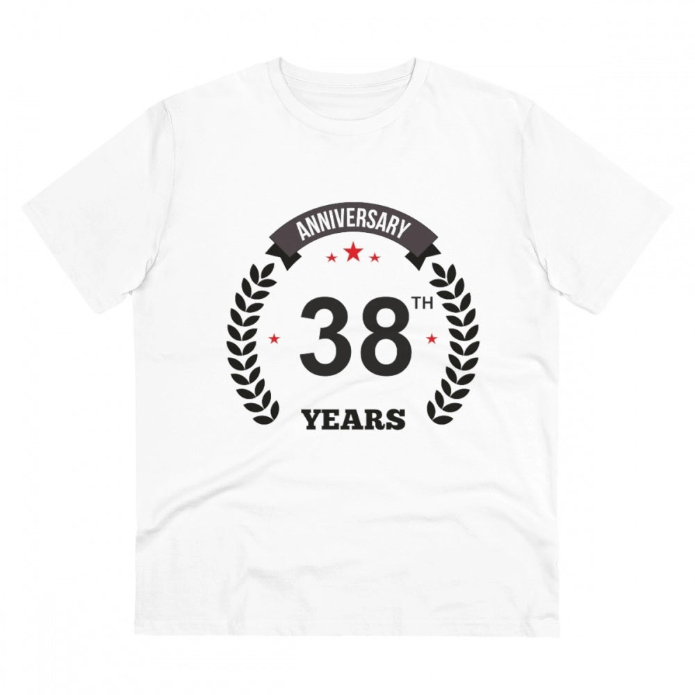 Amfyn Men's PC Cotton 38th Anniversary Printed T Shirt (Color: White, Thread Count: 180GSM)