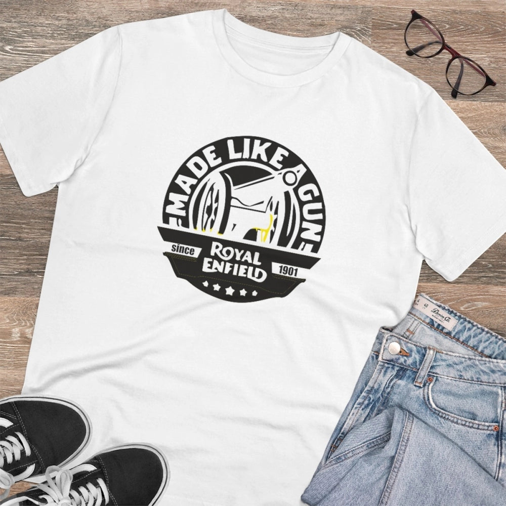 Amfyn Men's PC Cotton Bike Ride Design Printed T Shirt (Color: White, Thread Count: 180GSM)