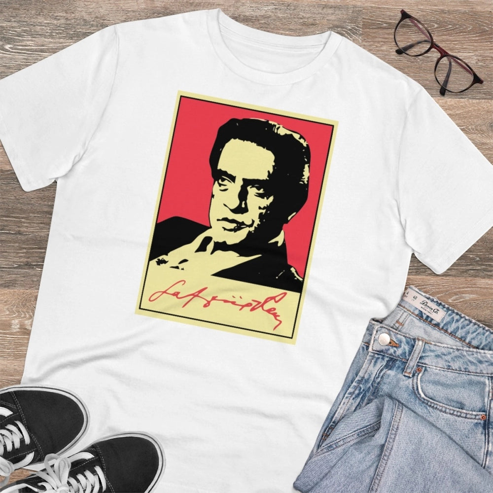 Amfyn Men's PC Cotton Bengali Designs Printed T Shirt (Color: White, Thread Count: 180GSM)