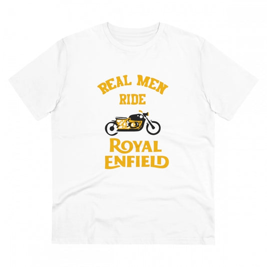 Amfyn Men's PC Cotton Bike Ride Design Printed T Shirt (Color: White, Thread Count: 180GSM)