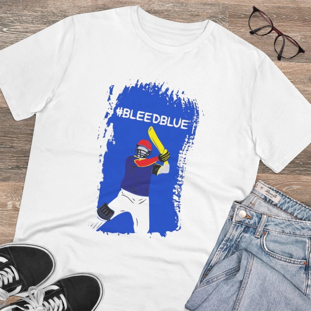 Amfyn Men's PC Cotton Cricket Design Printed T Shirt (Color: White, Thread Count: 180GSM)