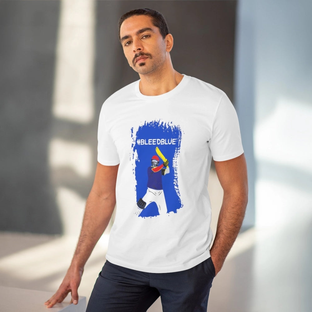 Amfyn Men's PC Cotton Cricket Design Printed T Shirt (Color: White, Thread Count: 180GSM)