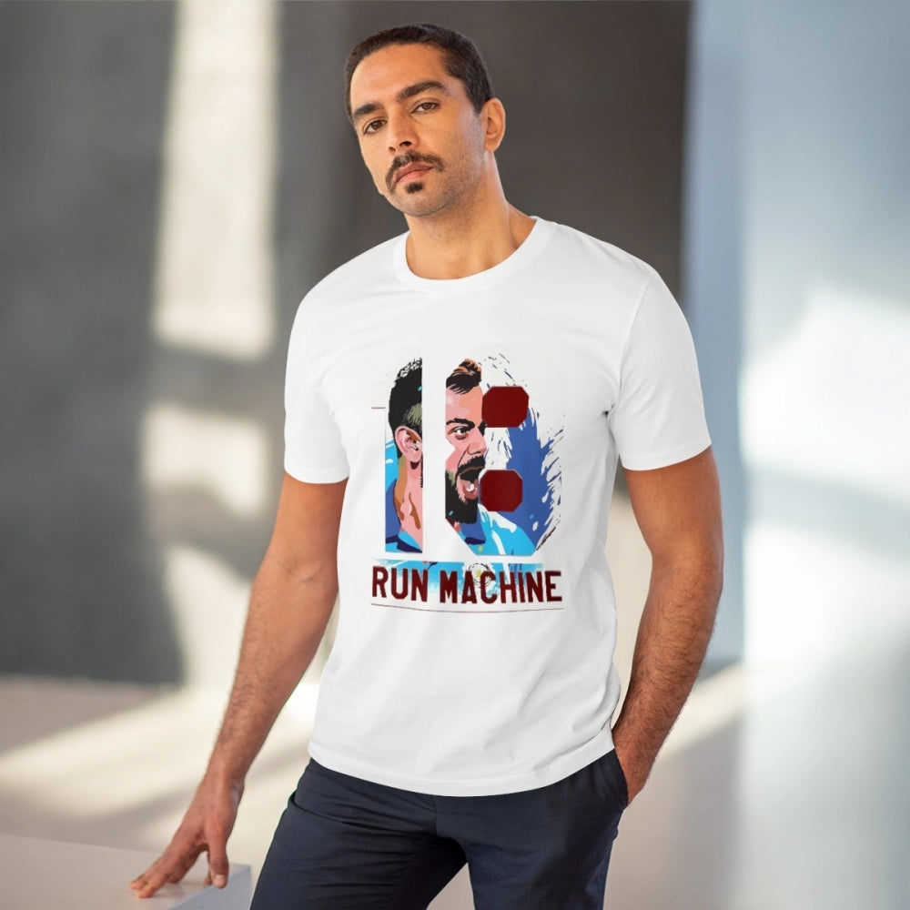 Amfyn Men's PC Cotton Cricket Design Printed T Shirt (Color: White, Thread Count: 180GSM)