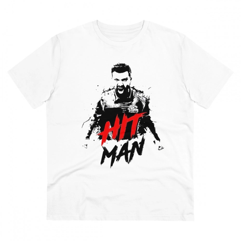 Amfyn Men's PC Cotton Cricket Design Printed T Shirt (Color: White, Thread Count: 180GSM)