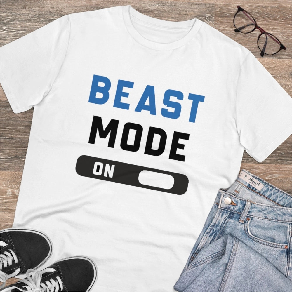 Amfyn Men's PC Cotton Beast Mode On Printed T Shirt (Color: White, Thread Count: 180GSM)