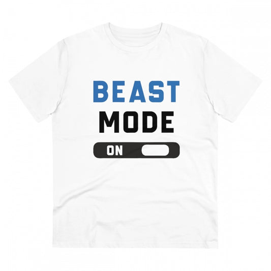 Amfyn Men's PC Cotton Beast Mode On Printed T Shirt (Color: White, Thread Count: 180GSM)