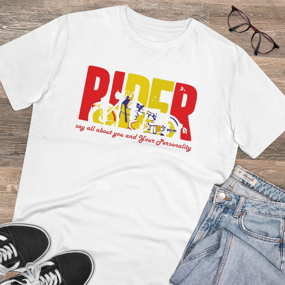 Amfyn Men's PC Cotton Bike Ride Design Printed T Shirt (Color: White, Thread Count: 180GSM)