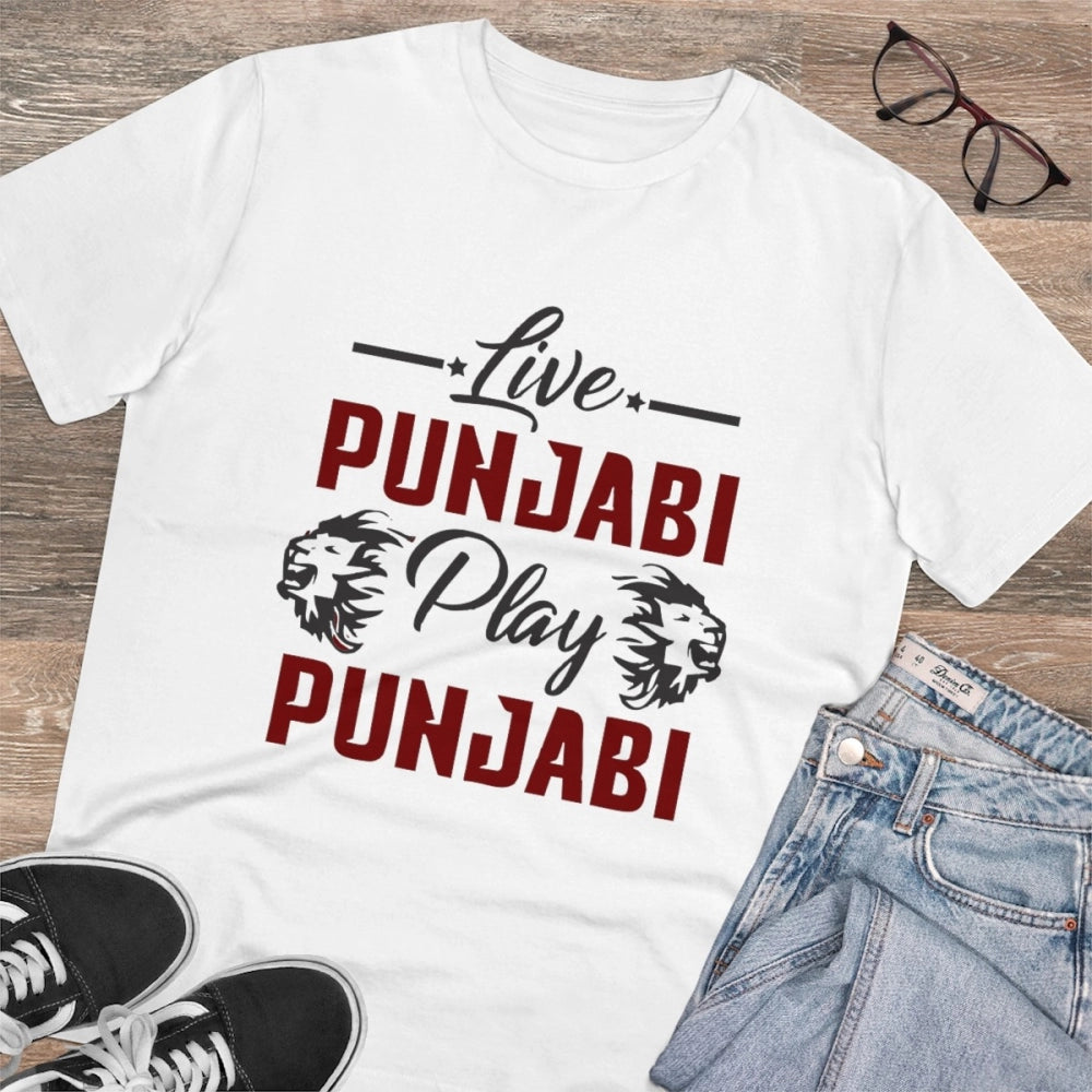 Amfyn Men's PC Cotton Cricket Design Printed T Shirt (Color: White, Thread Count: 180GSM)