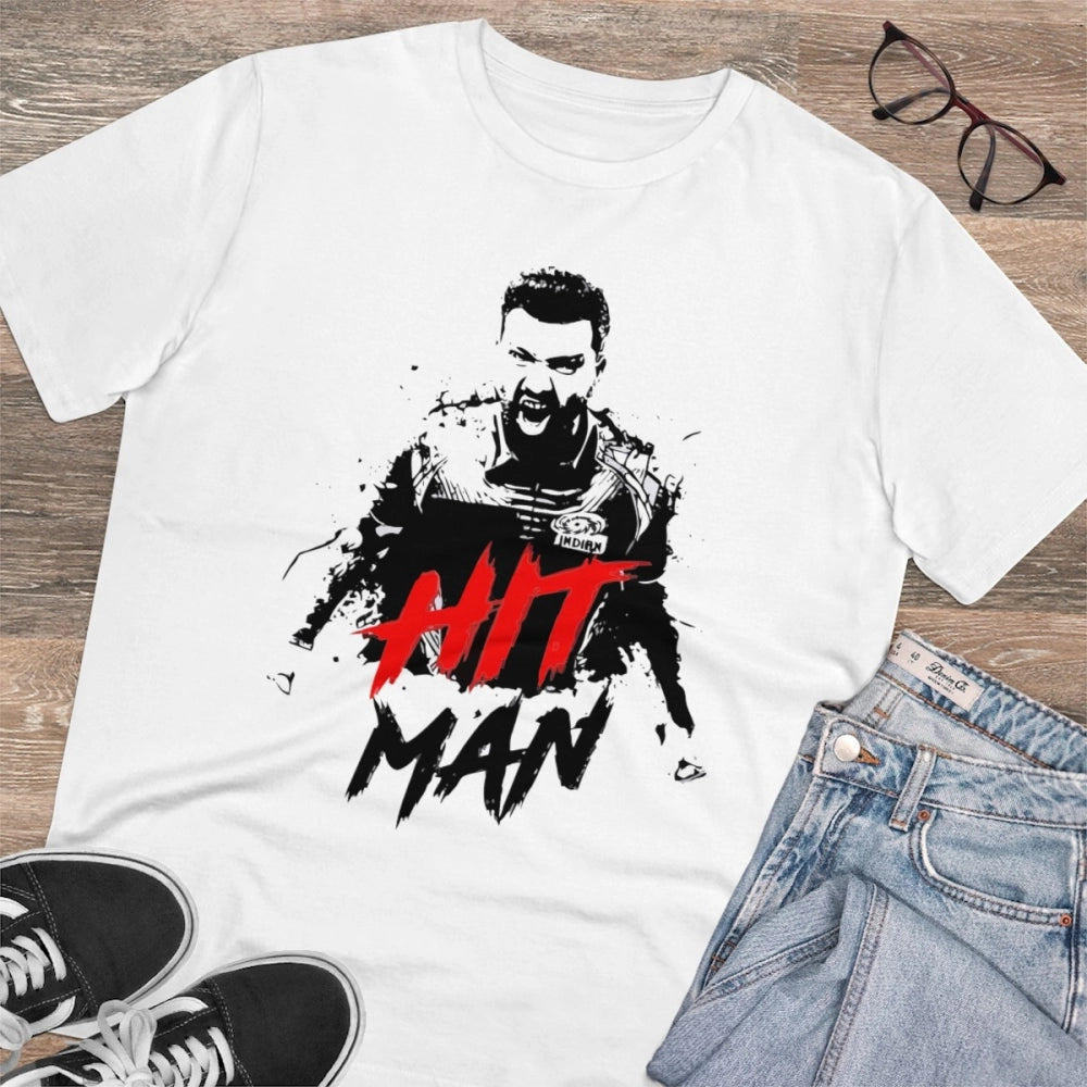 Amfyn Men's PC Cotton Cricket Design Printed T Shirt (Color: White, Thread Count: 180GSM)