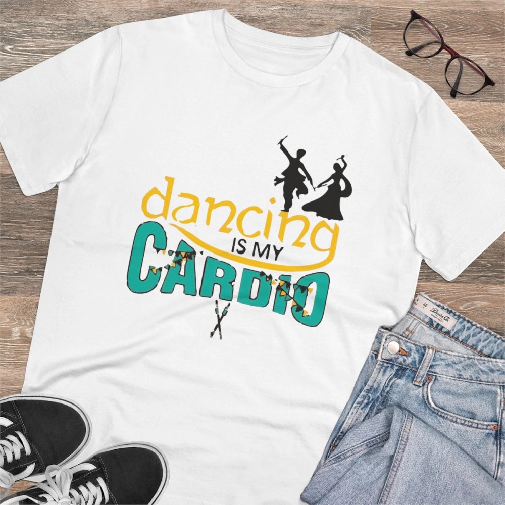 Amfyn Men's PC Cotton Dancing Is My Cardio Printed T Shirt (Color: White, Thread Count: 180GSM)