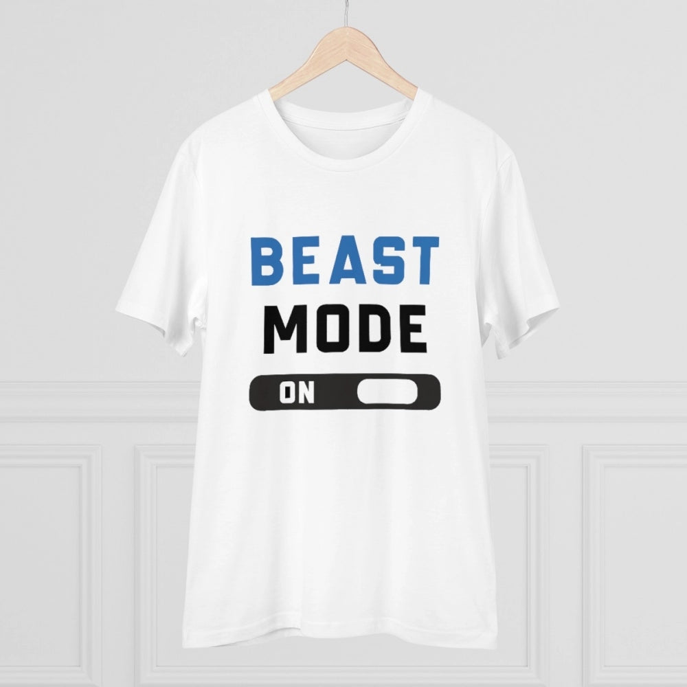 Amfyn Men's PC Cotton Beast Mode On Printed T Shirt (Color: White, Thread Count: 180GSM)