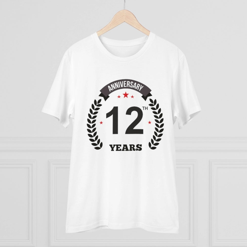 Amfyn Men's PC Cotton 12th Anniversary Printed T Shirt (Color: White, Thread Count: 180GSM)