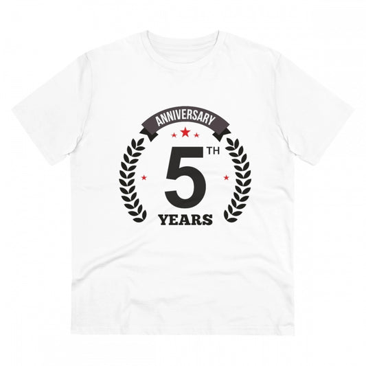 Amfyn Men's PC Cotton 5th Anniversary Printed T Shirt (Color: White, Thread Count: 180GSM)
