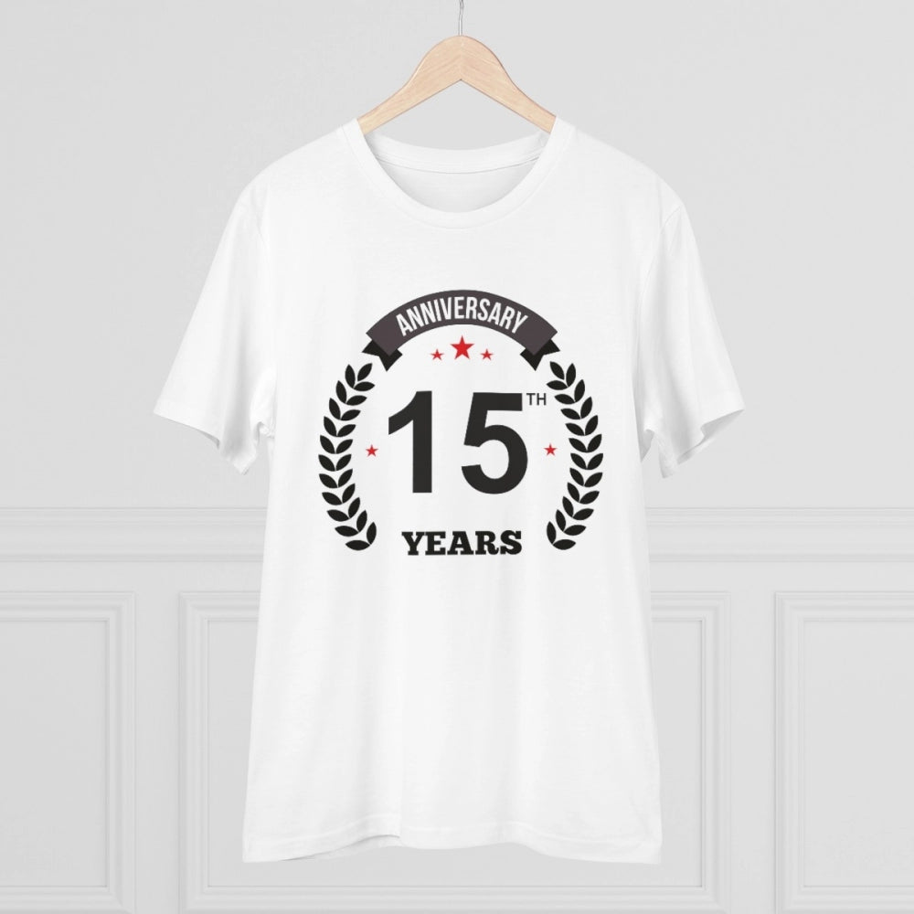 Amfyn Men's PC Cotton 15th Anniversary Printed T Shirt (Color: White, Thread Count: 180GSM)