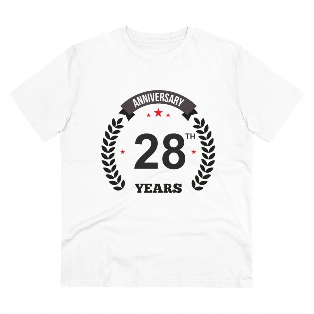 Amfyn Men's PC Cotton 28th Anniversary Printed T Shirt (Color: White, Thread Count: 180GSM)