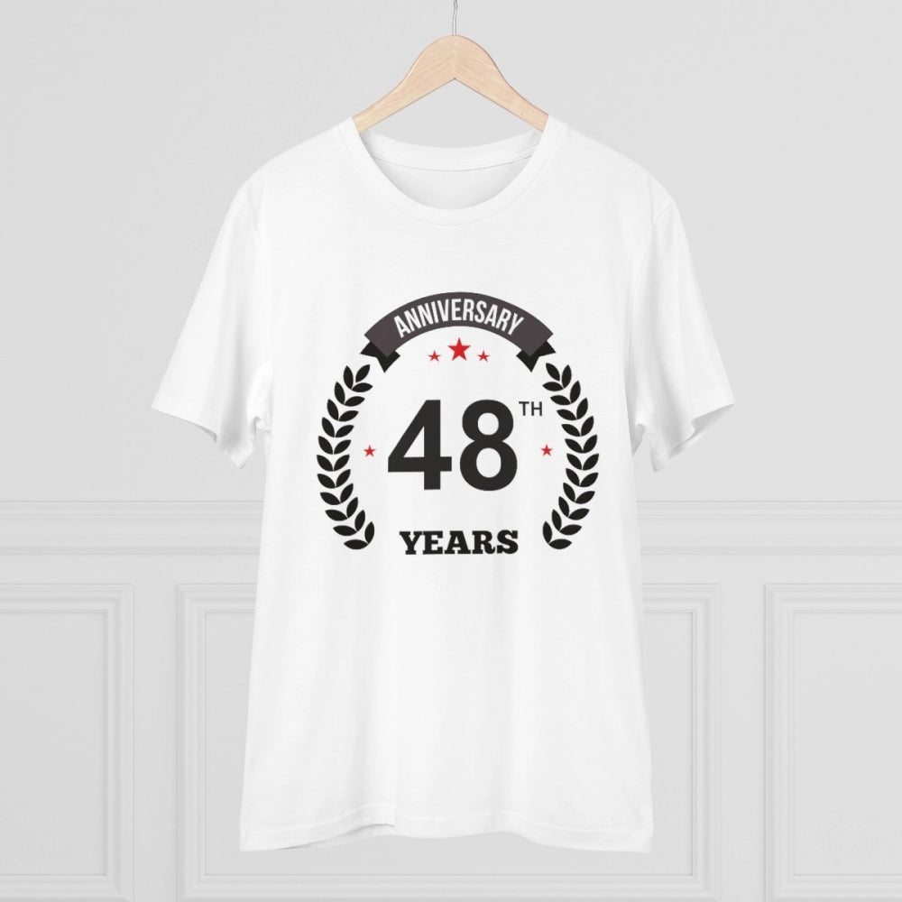 Amfyn Men's PC Cotton 48th Anniversary Printed T Shirt (Color: White, Thread Count: 180GSM)