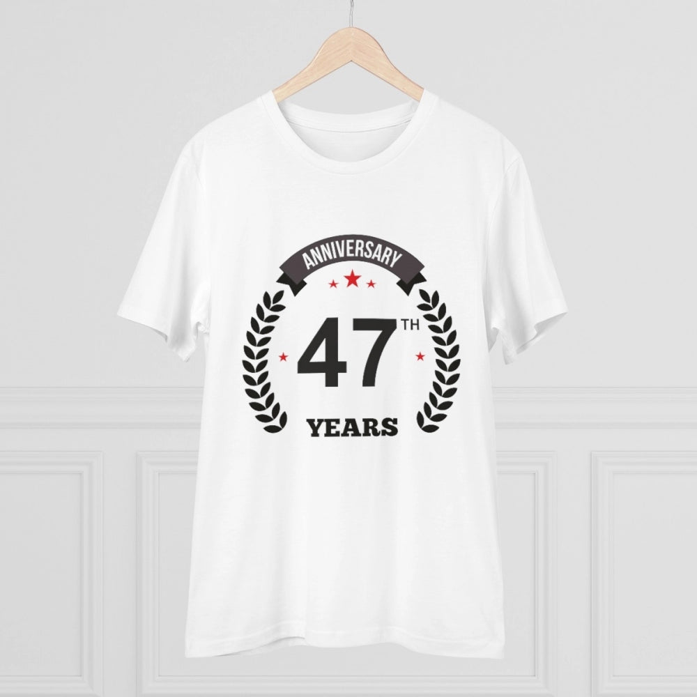Amfyn Men's PC Cotton 47th Anniversary Printed T Shirt (Color: White, Thread Count: 180GSM)