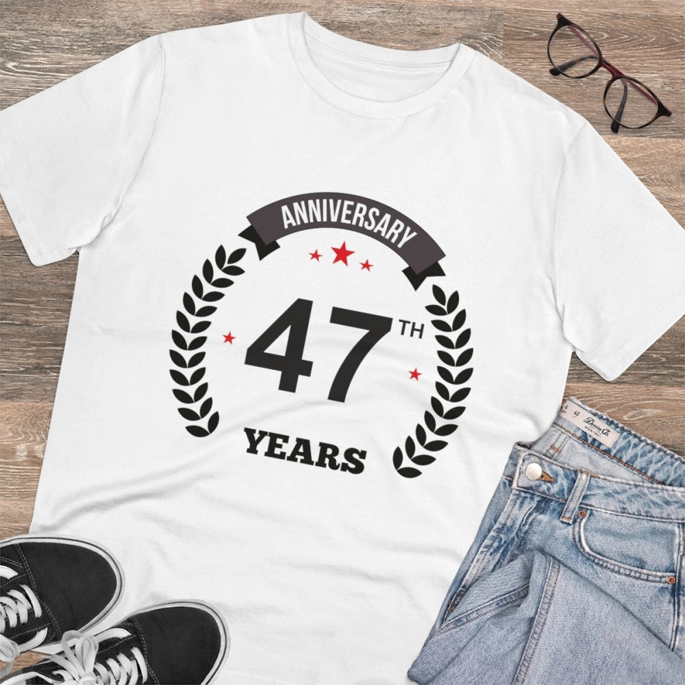 Amfyn Men's PC Cotton 47th Anniversary Printed T Shirt (Color: White, Thread Count: 180GSM)