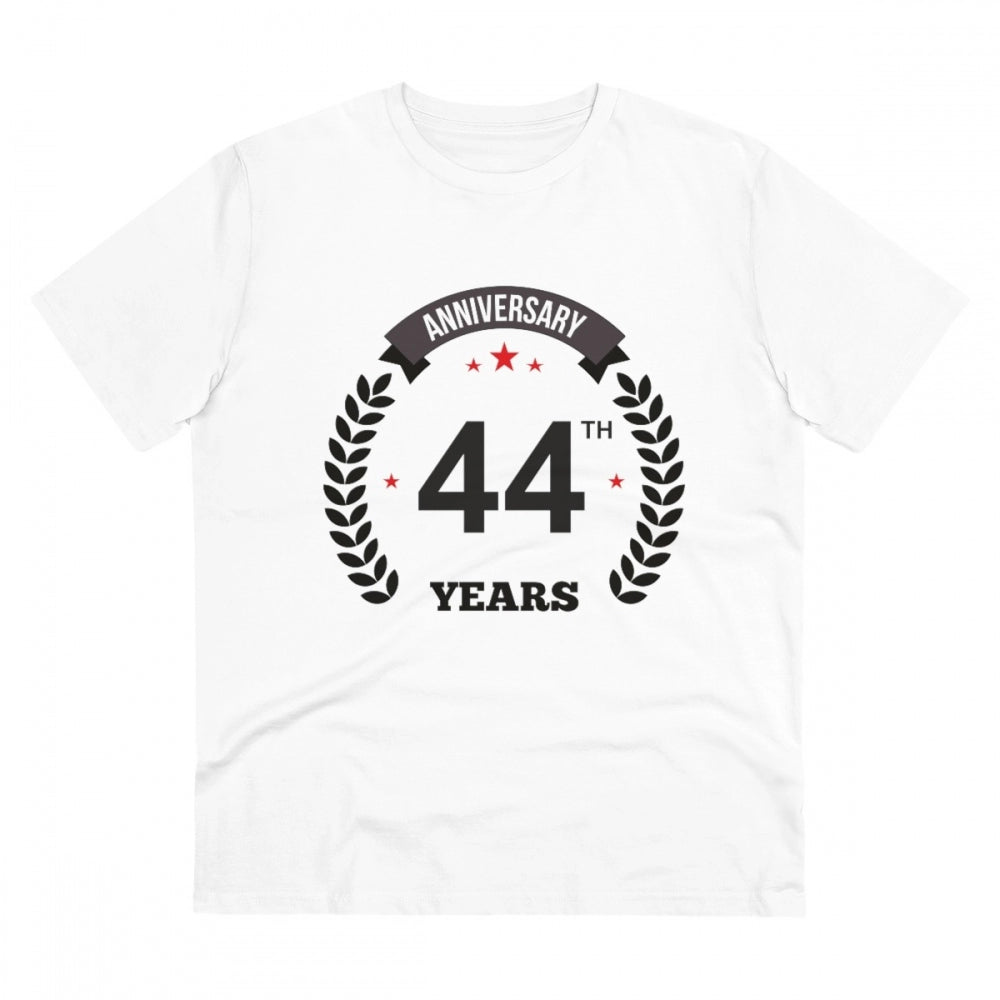 Amfyn Men's PC Cotton 44th Anniversary Printed T Shirt (Color: White, Thread Count: 180GSM)