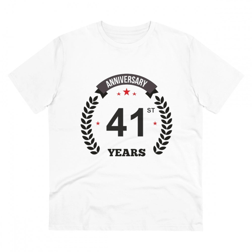 Amfyn Men's PC Cotton 41st Anniversary Printed T Shirt (Color: White, Thread Count: 180GSM)