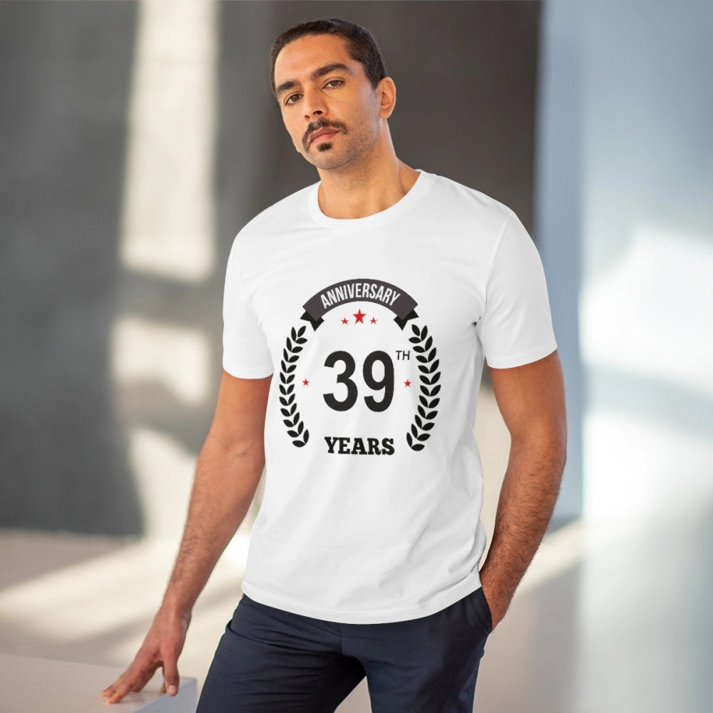 Amfyn Men's PC Cotton 39th Anniversary Printed T Shirt (Color: White, Thread Count: 180GSM)