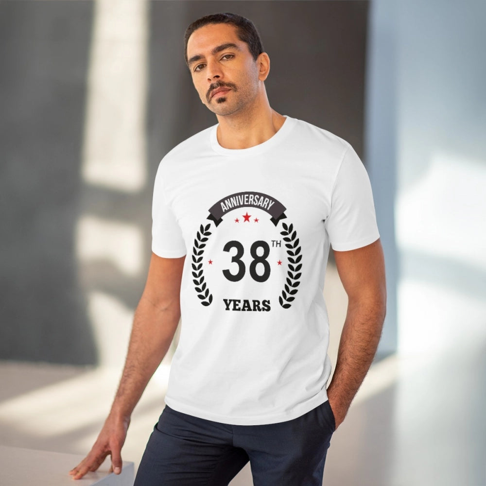 Amfyn Men's PC Cotton 38th Anniversary Printed T Shirt (Color: White, Thread Count: 180GSM)