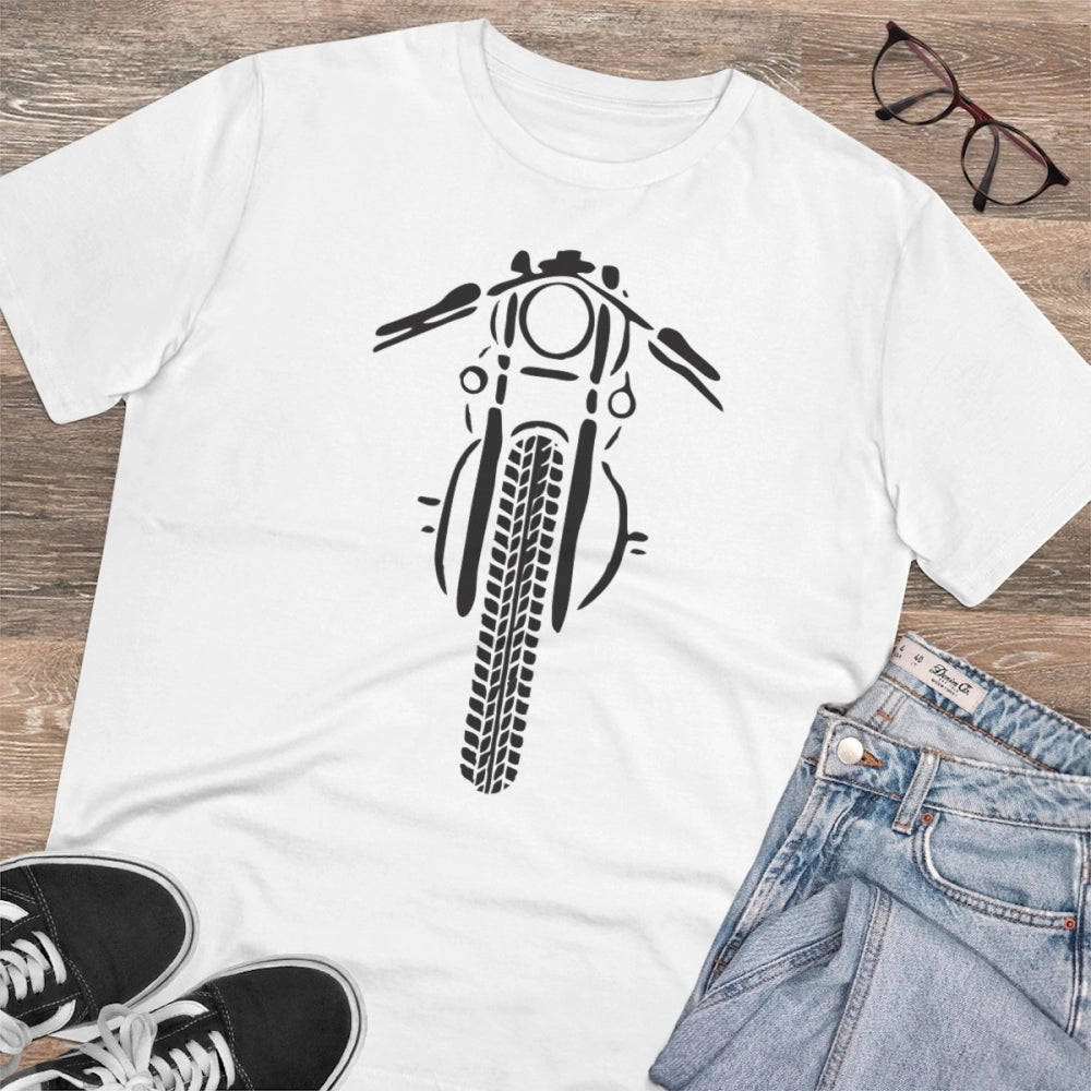 Amfyn Men's PC Cotton Bike Ride Design Printed T Shirt (Color: White, Thread Count: 180GSM)