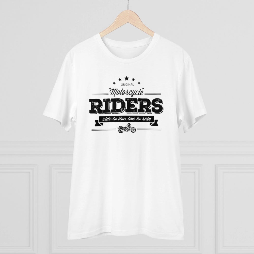 Amfyn Men's PC Cotton Bike Ride Design Printed T Shirt (Color: White, Thread Count: 180GSM)