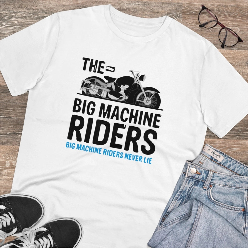 Amfyn Men's PC Cotton Bike Ride Design Printed T Shirt (Color: White, Thread Count: 180GSM)